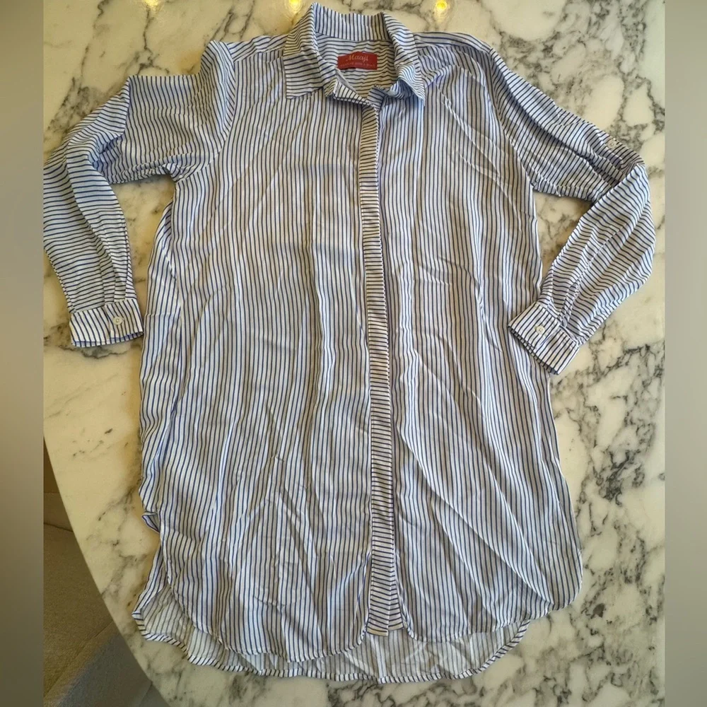 EUC Maaji Striped Women's Blue Harbour Island Long Sleeve Shirt Cover Up Blue L